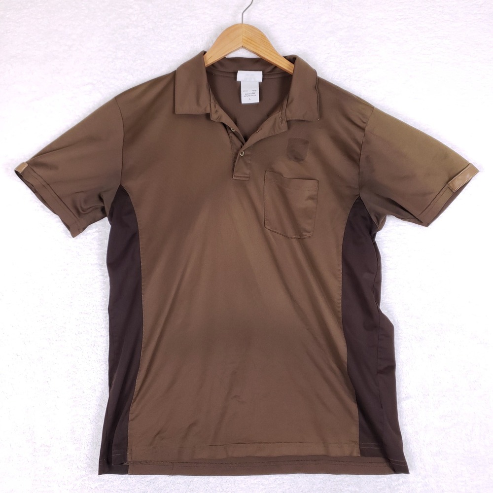 WearGuard UPS Uniform Polo Shirt Mens Large L Brown Short Sleeve Pocket Workwear